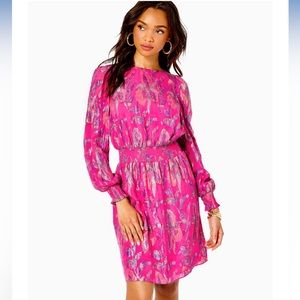 NWT Lilly Pulitzer Cosita Smocked & Metallic-Print Dress 6